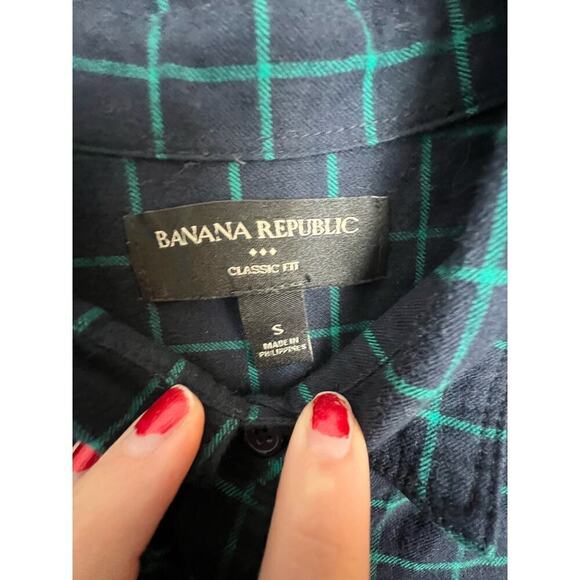Banana Republic Classic Fit Blue Green Checkered Flannel Button Up Women's S - Picture 3 of 9